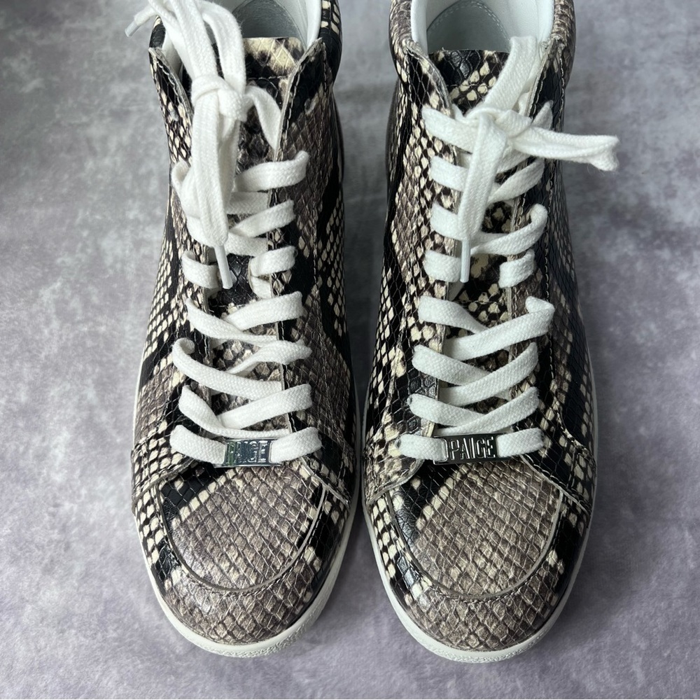 PAIGE Annie Snake Embossed Mid Top Sneaker Size 6 - Picture 7 of 9